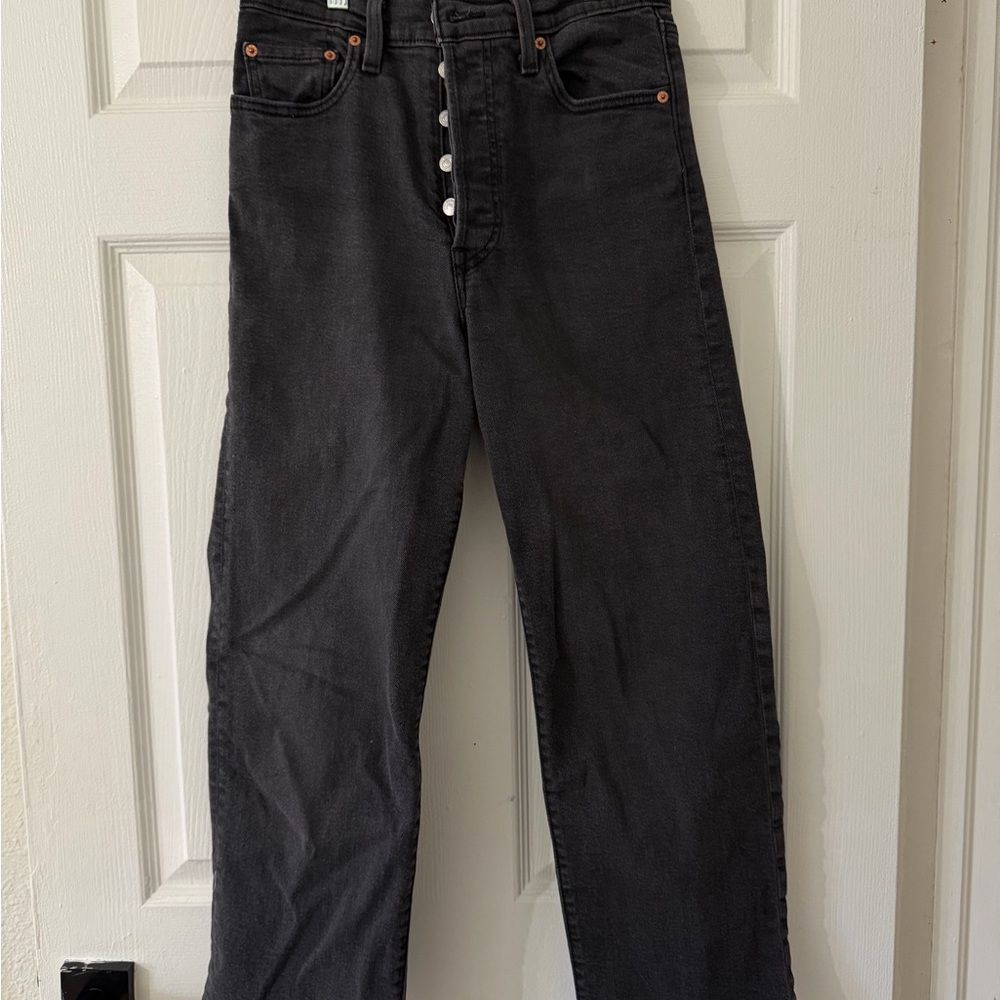 Levi's High-Rise Black Button-Fly Straight Jeans